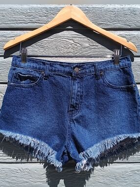 Forever 21 Dark Blue Denim Frayed Hem Shorts